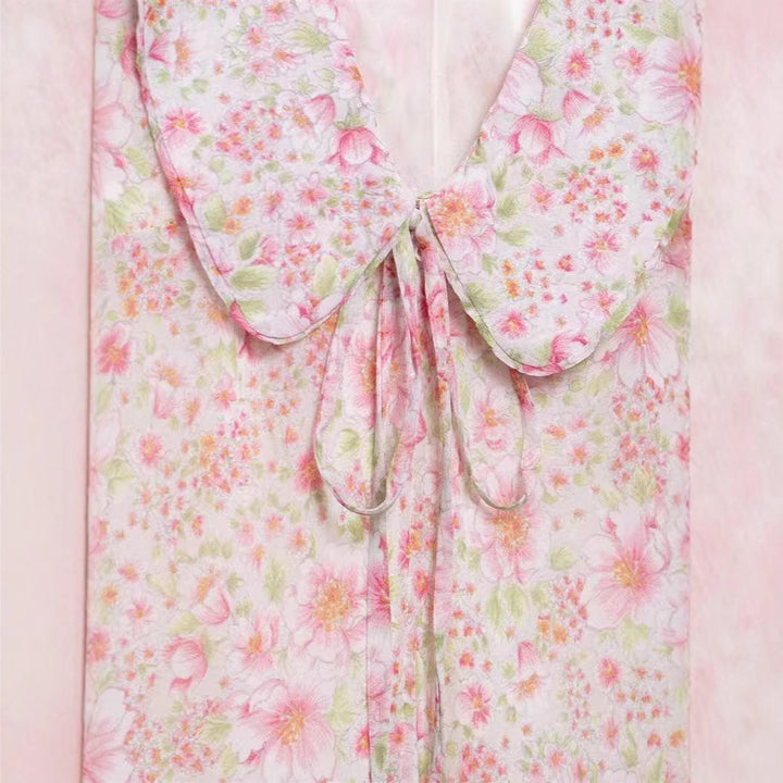 Dame Floral Print Mini Kjole med Rynkede Ærmer Stilla