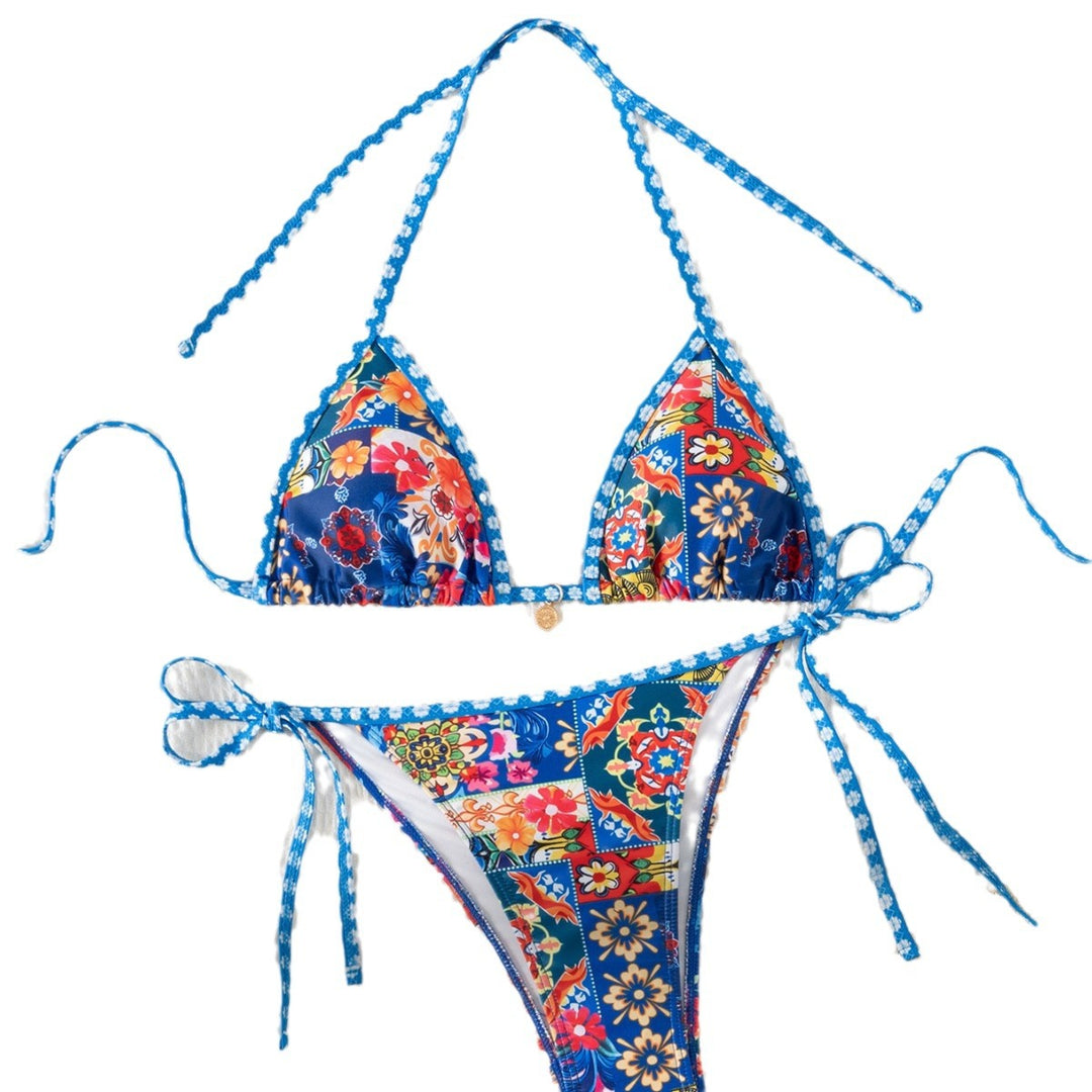 Damer Triangel-Bikini med blomstermønster og rynker Skovae