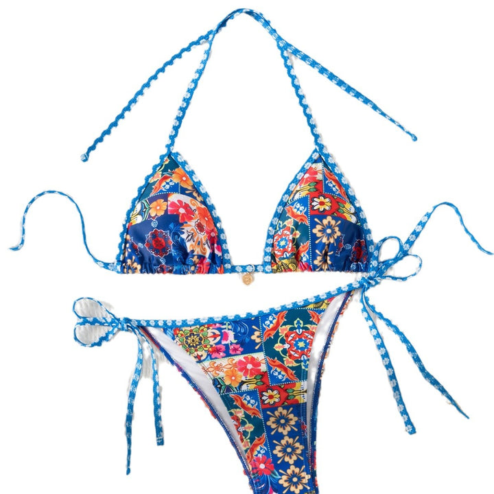 Damer Triangel-Bikini med blomstermønster og rynker Skovae