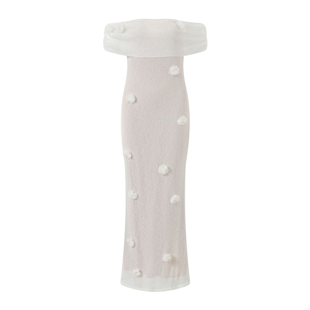 Damer Elegant Maxikjole med Off-Shoulder-design og delikate 3D-blomsterapplikationer Skovae