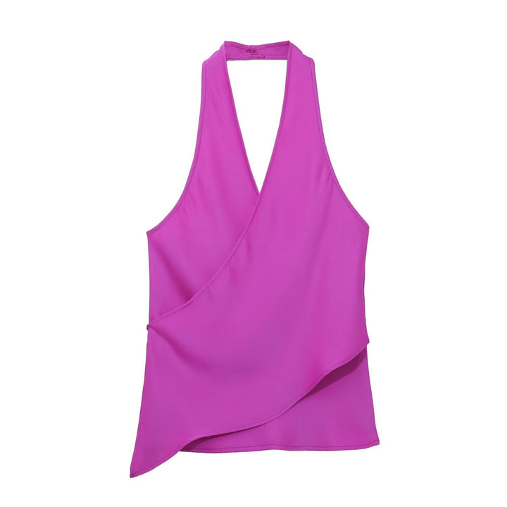 Damer elegant haltertop med asymmetrisk snit og skinnende satin finish Skovae