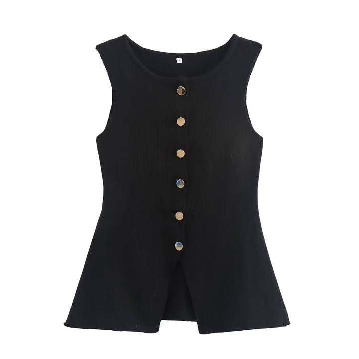 Femme Knaplægnings-ribbet shirt uden ærmer Stilla