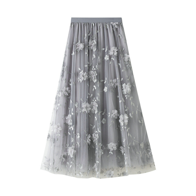 Dame Floral Broderet Tyl Maxi Skørt Stilla