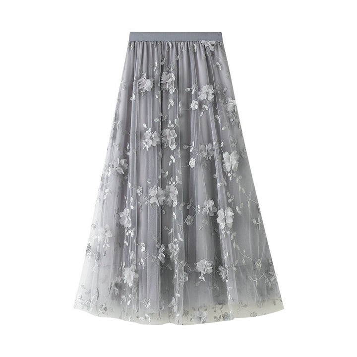 Dame Floral Broderet Tyl Maxi Skørt Stilla