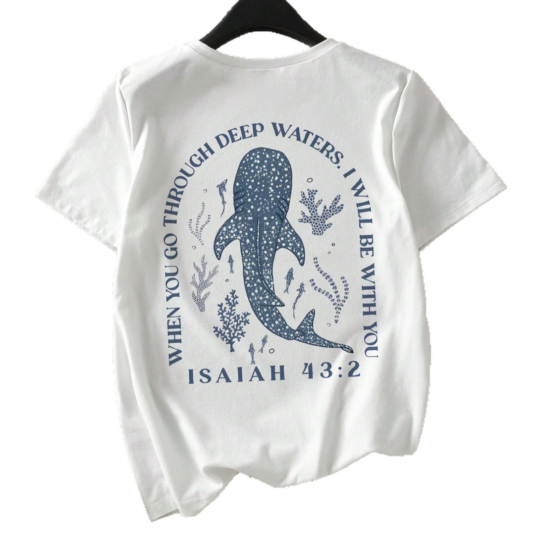 Dame T-shirt med kreativt valg-slogan og kunstnerisk haj-motiv Skovae