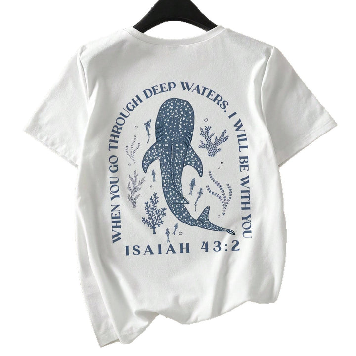 Dame T-shirt med kreativt valg-slogan og kunstnerisk haj-motiv Skovae