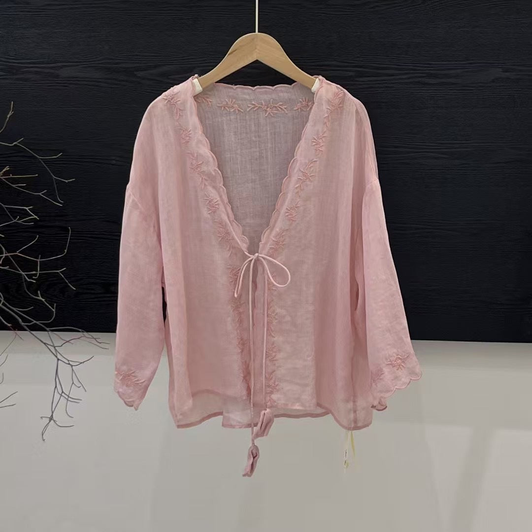 Femme Letvægts Broderet Kimono Bluse Stilla
