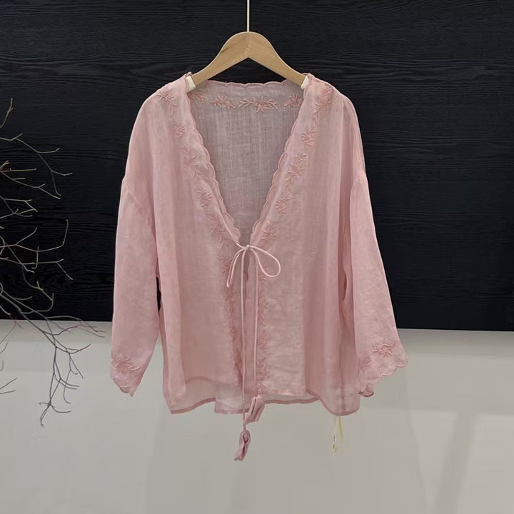 Femme Letvægts Broderet Kimono Bluse Stilla