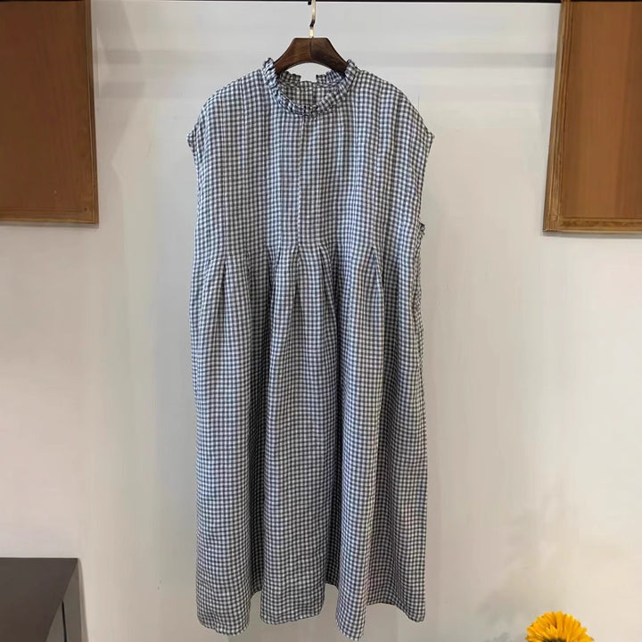 Femme Gingham Check Midi Kjole med Flæsekant Stilla
