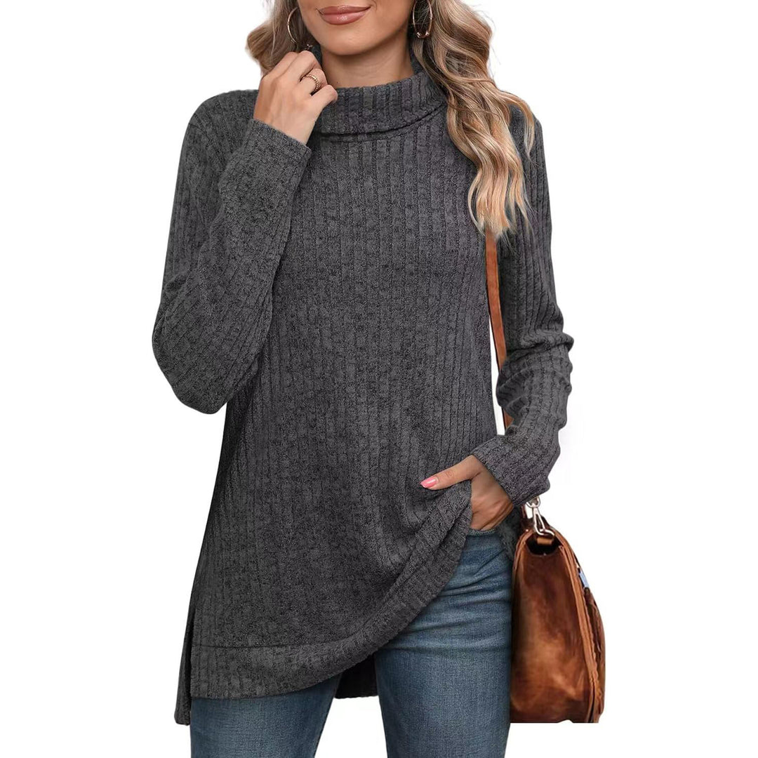 Dame afslappet rullekrave sweater med struktureret design og asymmetrisk kant Stilla