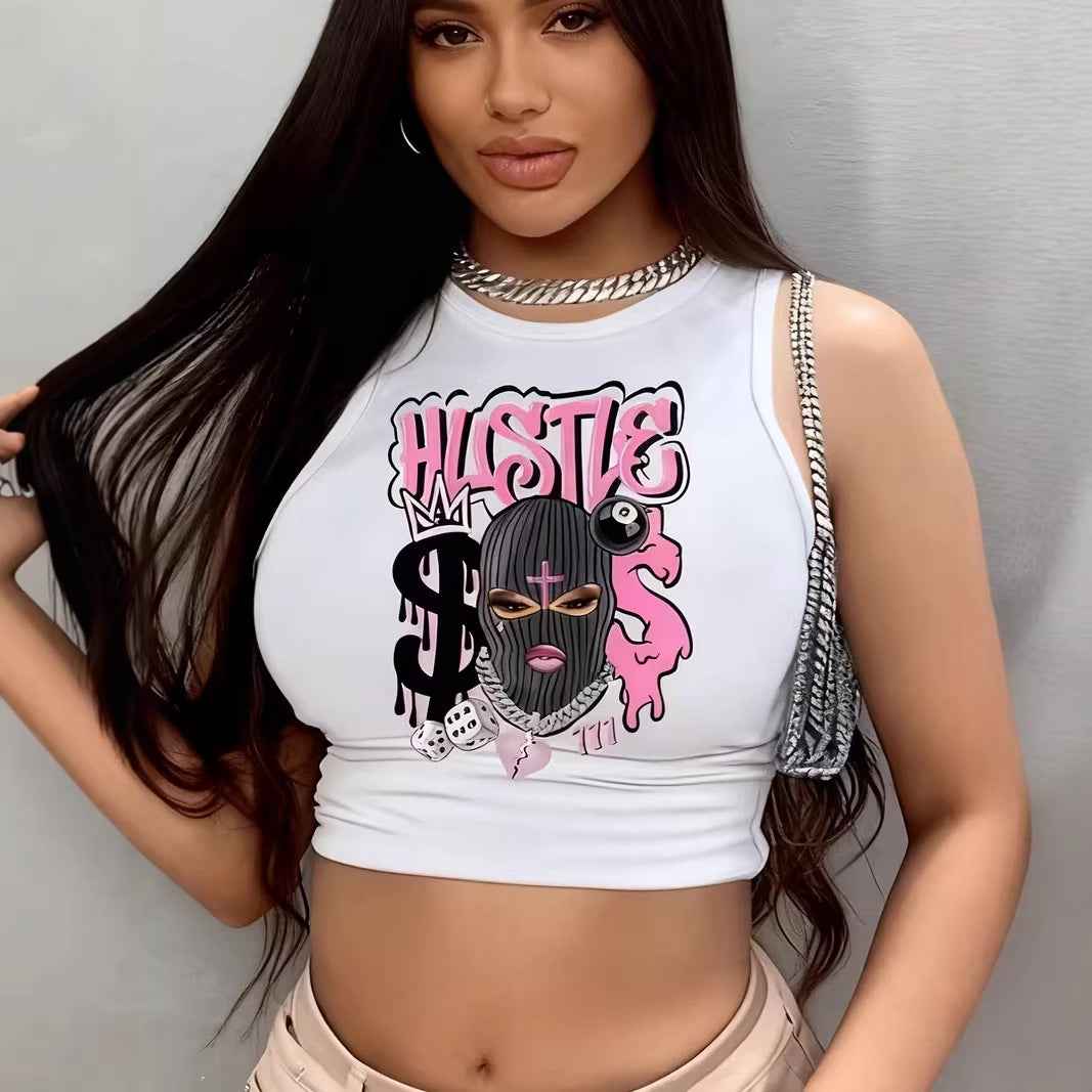 Dame Crop-top med iøjnefaldende grafikdesign Skovae