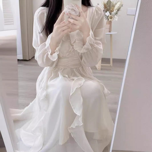 Femme Romantisk Flæse-Midi-Kjole med Off-Shoulder-Design Stilla