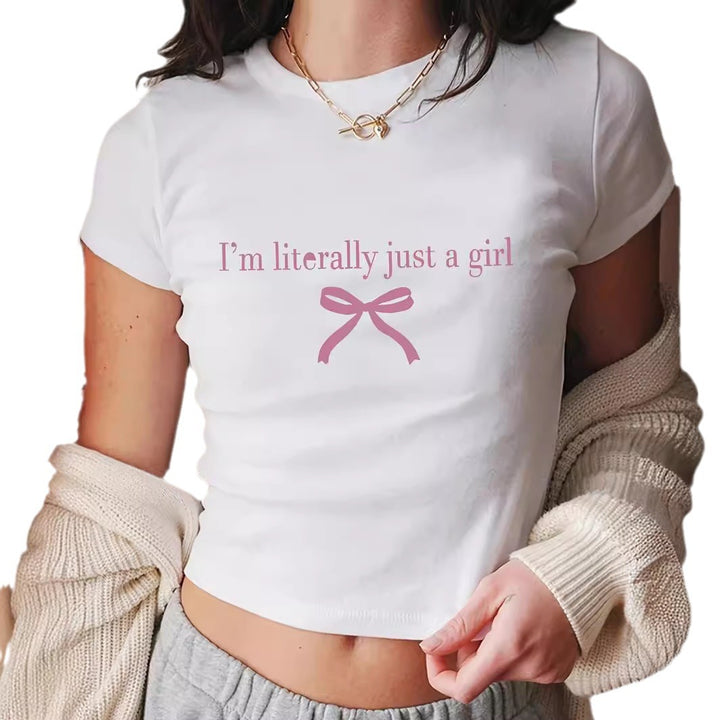 Dame kortærmet T-shirt med trykt læbemotiv Skovae