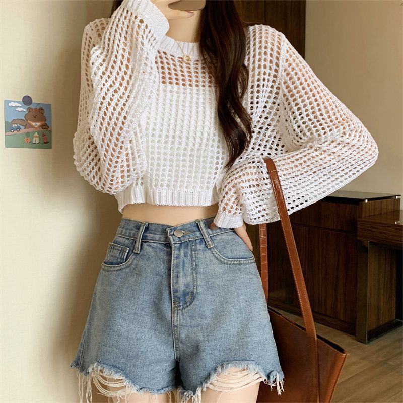 Kvindernes mesh sweater med trendy crop design Stilla
