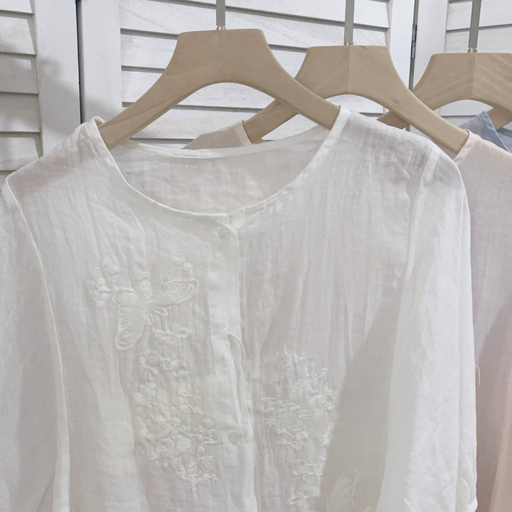 Dame Bestiklet Linned blouse med knapdetaljer Stilla