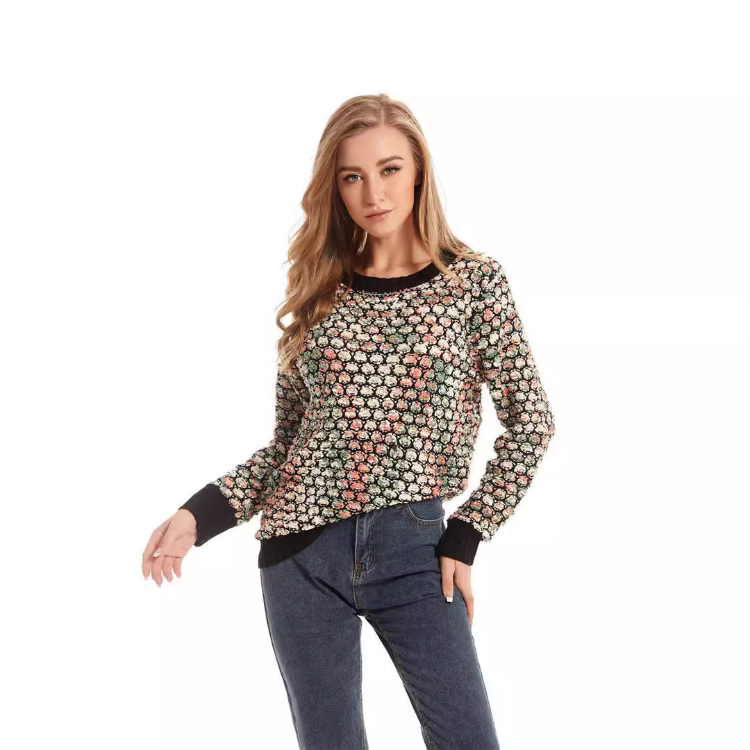 Dame strikpullover med florale 3D-mønster Stilla