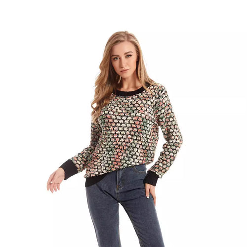 Dame strikpullover med florale 3D-mønster Stilla