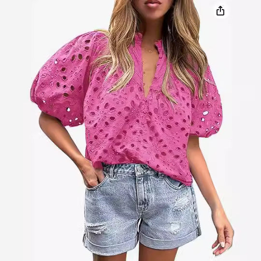 Dame elegant bluse med spids Stilla