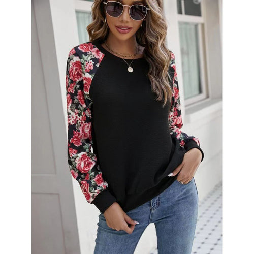 Dame Floral Ærme Pullover Sweatshirt Stilla