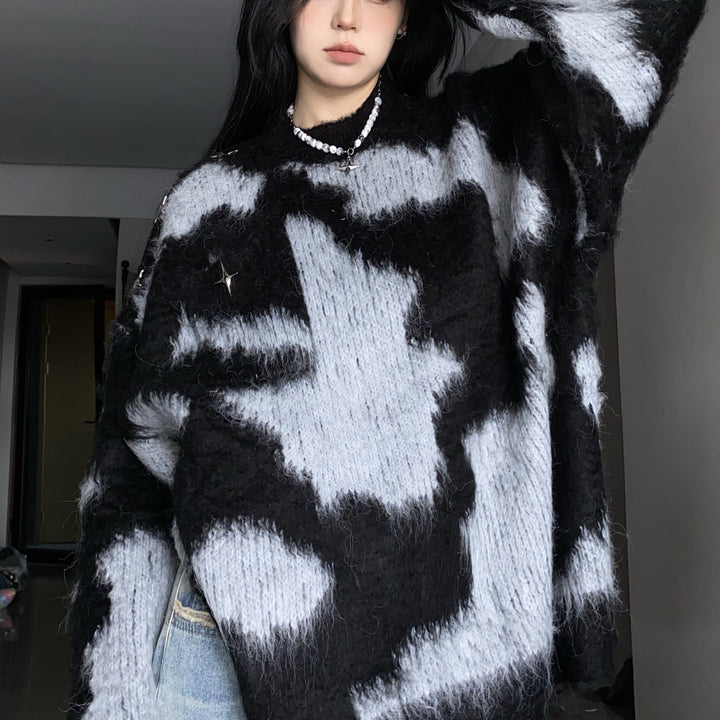 Kvinders oversized sweater med tekstureret mønstermix og afslappet snit Stilla