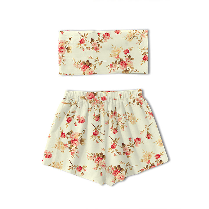 Dame Bandeau top og shorts sæt med blomsterdesign Stilla