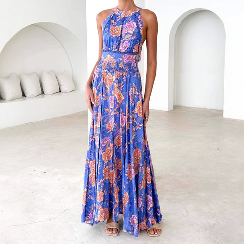 Dame Maxikjole med elegant Halterneck og farverigt blomstret design Stilla