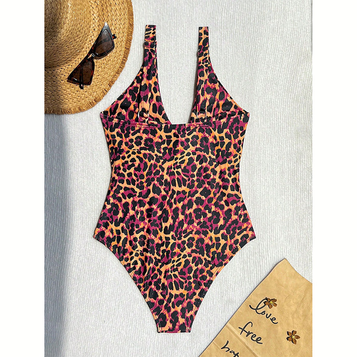 Dame én-delt badedragt med dyremønster og optisk snit Skovae