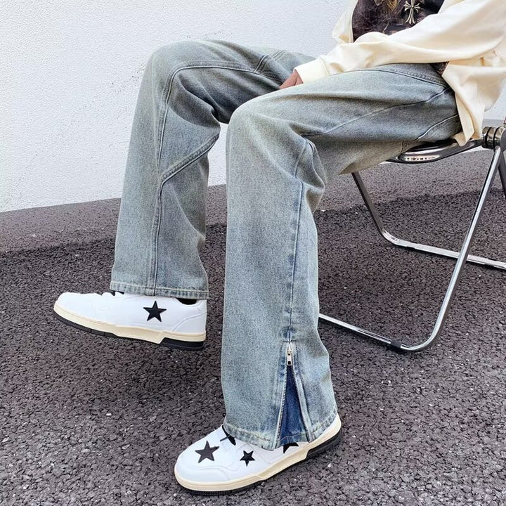 Damevidde jeans i urban stil med høj talje og asymmetrisk syninger Stilla