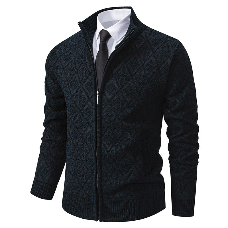 Herre Elegant Diamant Strik Zip Cardigan Stilla