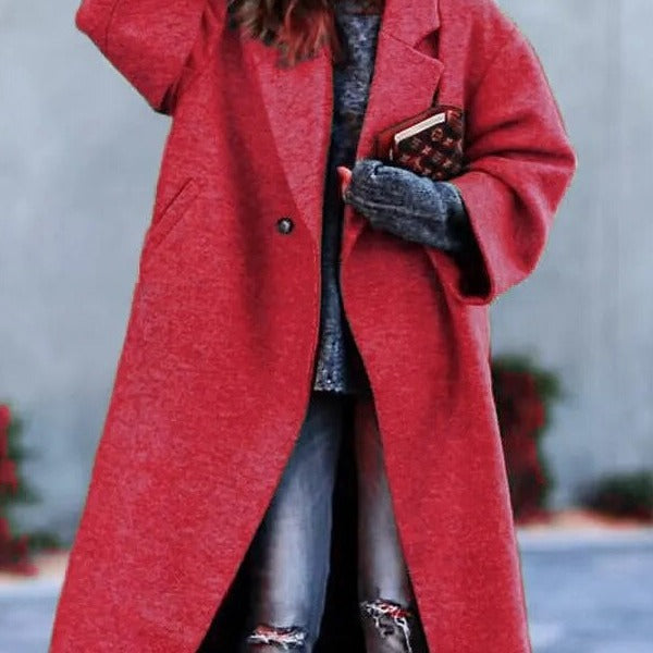 Dame Oversized Uldfrakke med struktureret Design og Knapliste Stilla