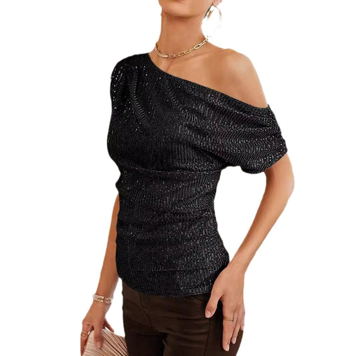 Damer Elegant En-Skulder Top med glitrende Strik-design Skovae