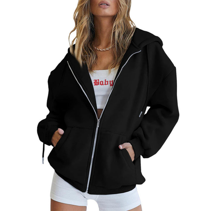 Kvinder Oversize Hoodie Jakke med Høj Krave Skovae
