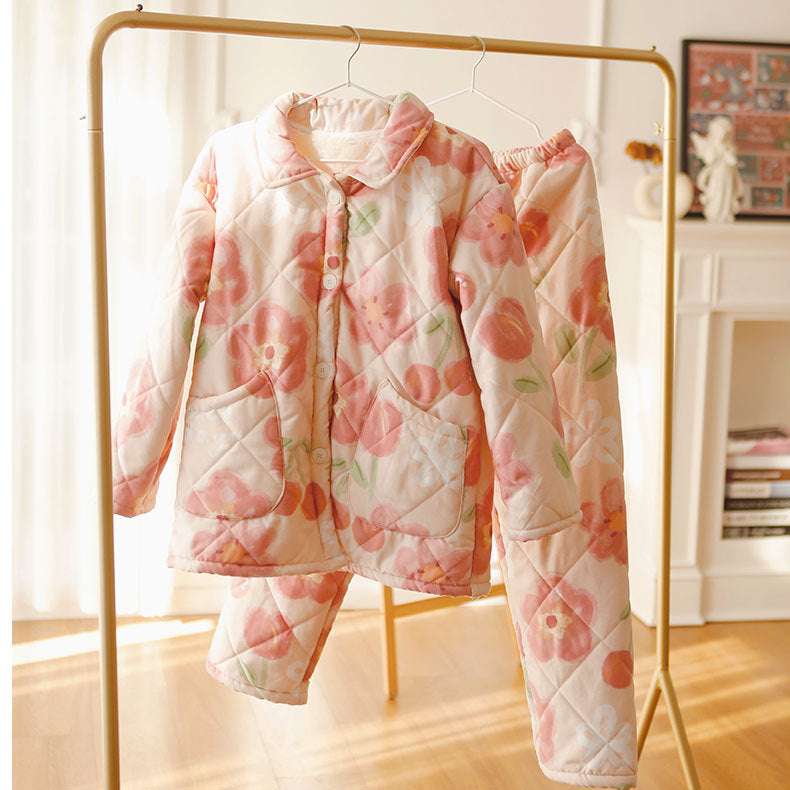 Dame Quilt-vinterjakke med matchende bukser i blomstret design Stilla