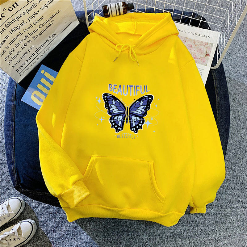 Dame hoodie med kreativt sommerfugledesign Skovae