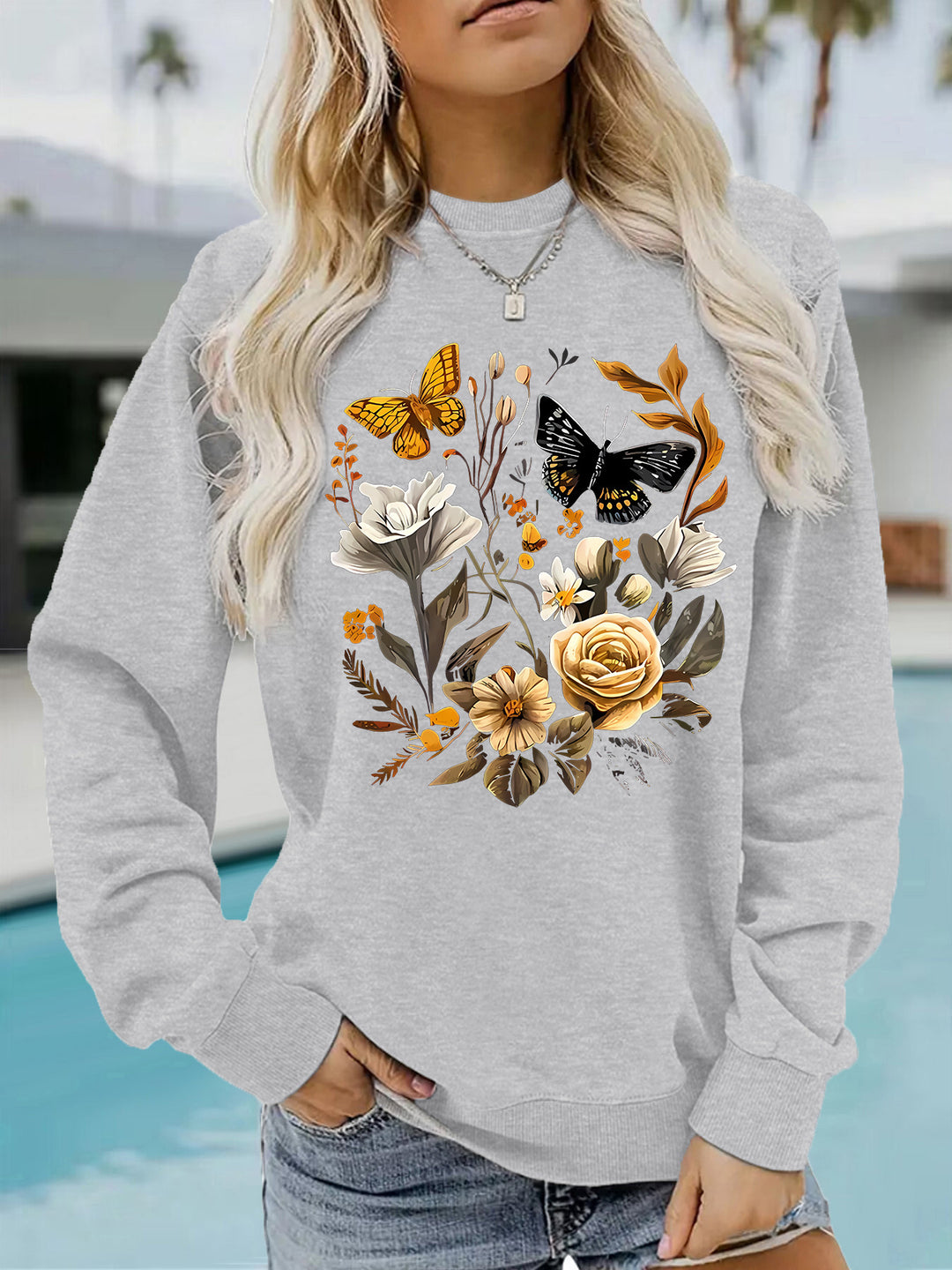 Kvinde sweatshirt med blomstertryk og afslappet pasform Stilla