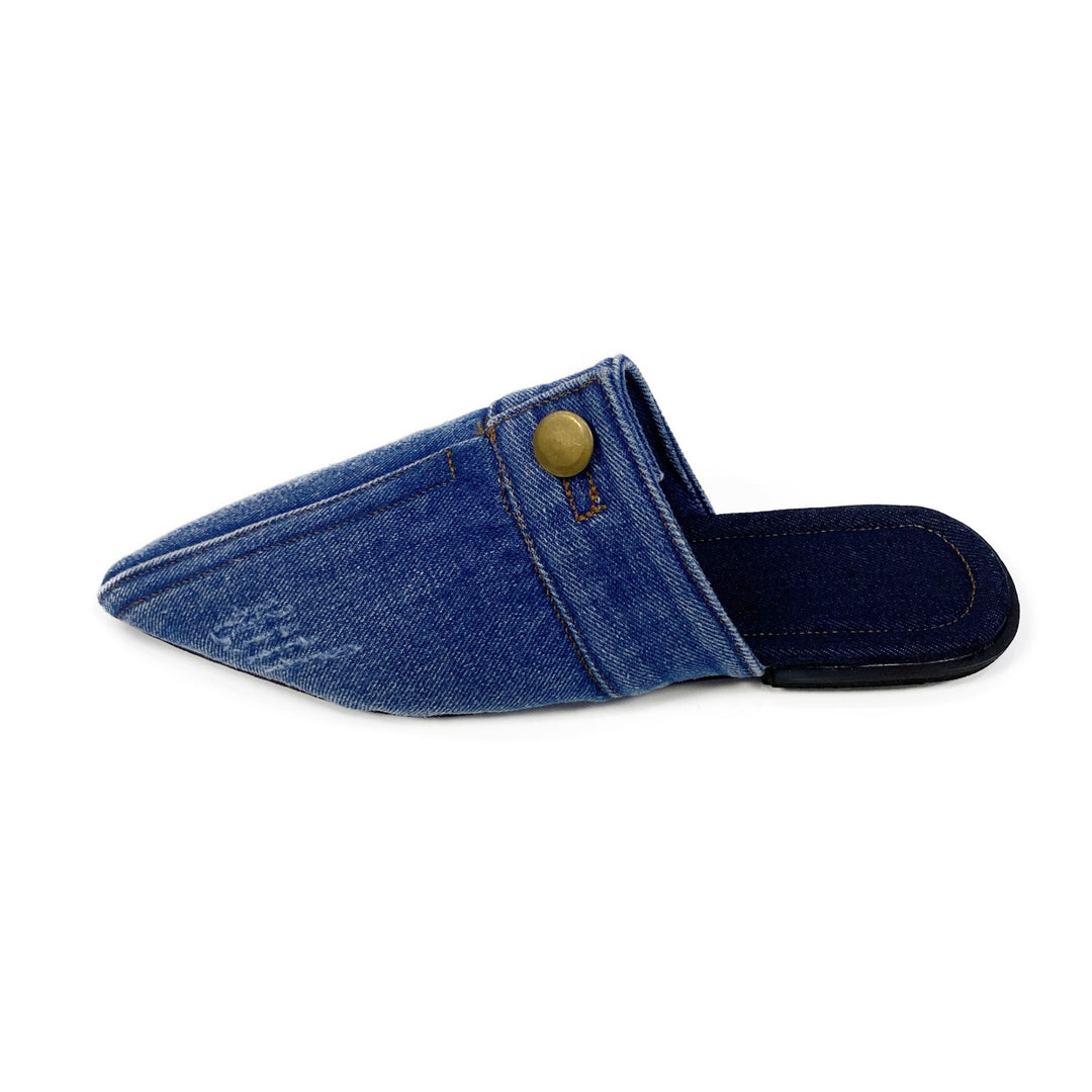 Dame Mules i moderne jeans-look med elegant spids Stilla