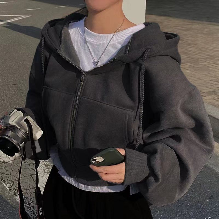Kvinders cropped hoodie jakke med kængurulomme Stilla
