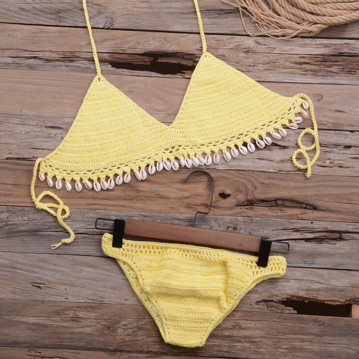 Dame hæklet bikini-sæt med muslingdekorations Stilla