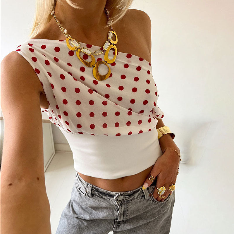 Damer Elegant Polka-Dot Overdel med asymmetrisk Design Stilla
