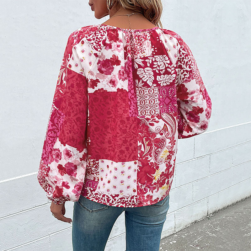 Femme Bohemian Patchwork Knap-Down Bluse Stilla