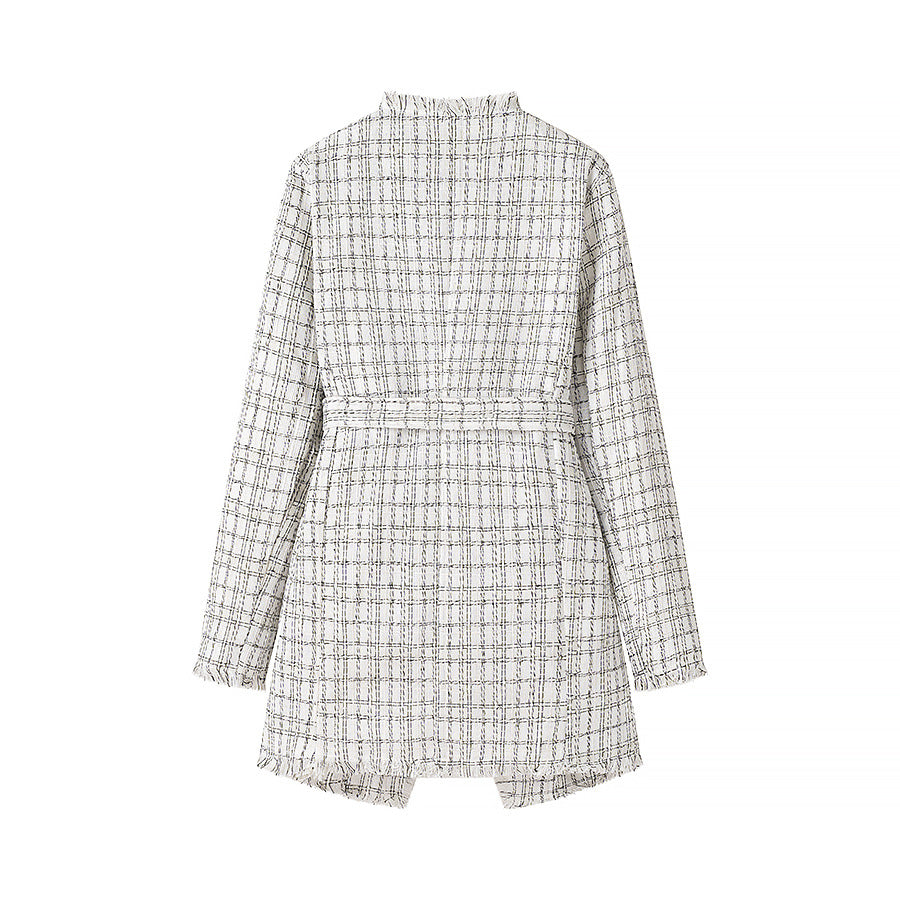 Dame blazerjakke i elegant tweed-design med figursyet snit og praktiske lommer Stilla