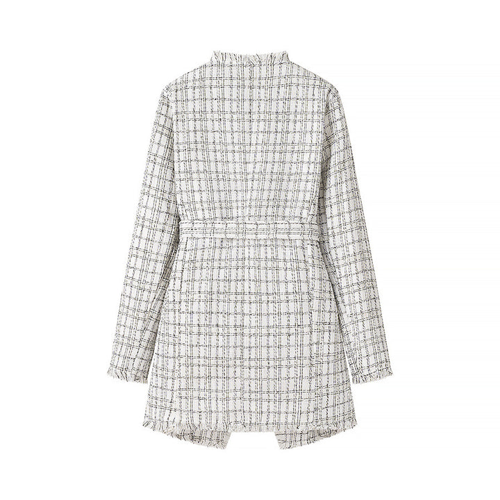 Dame blazerjakke i elegant tweed-design med figursyet snit og praktiske lommer Stilla