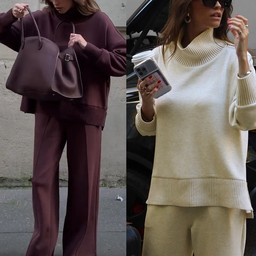 Dame Elegant Strik Sæt med brede Bukser og afslappet Sweater Stiila