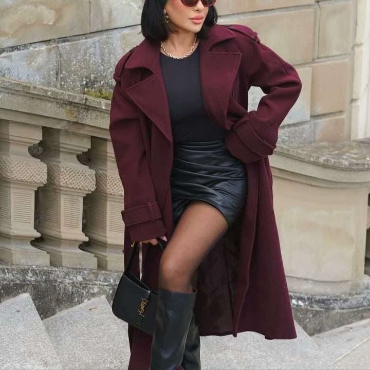 Damer Elegant Trench Coat med bælte og dobbelt knaplukning Stilla