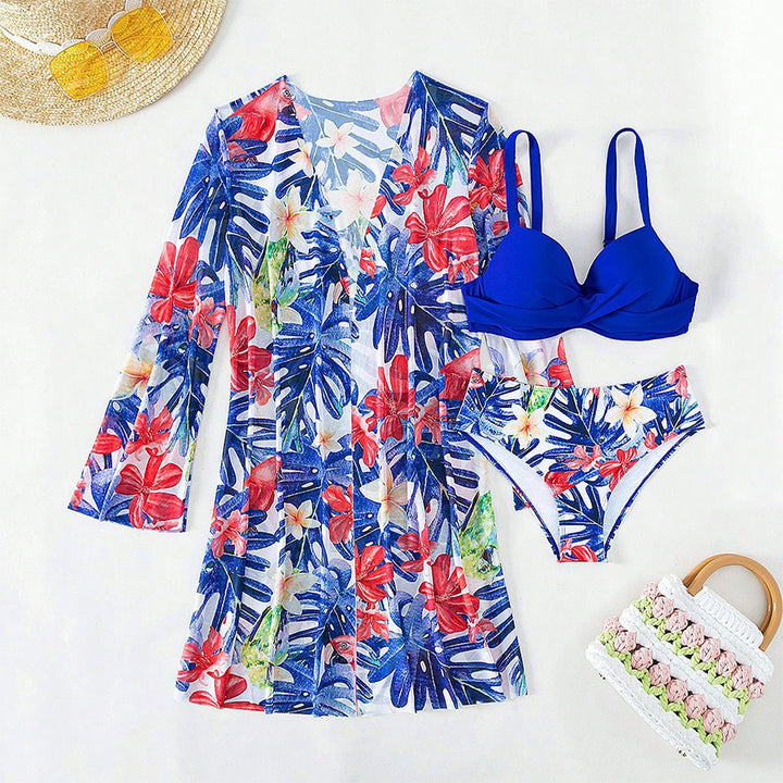 Kvinder Floral Print Badekåbe og Bikini Sæt Stilla
