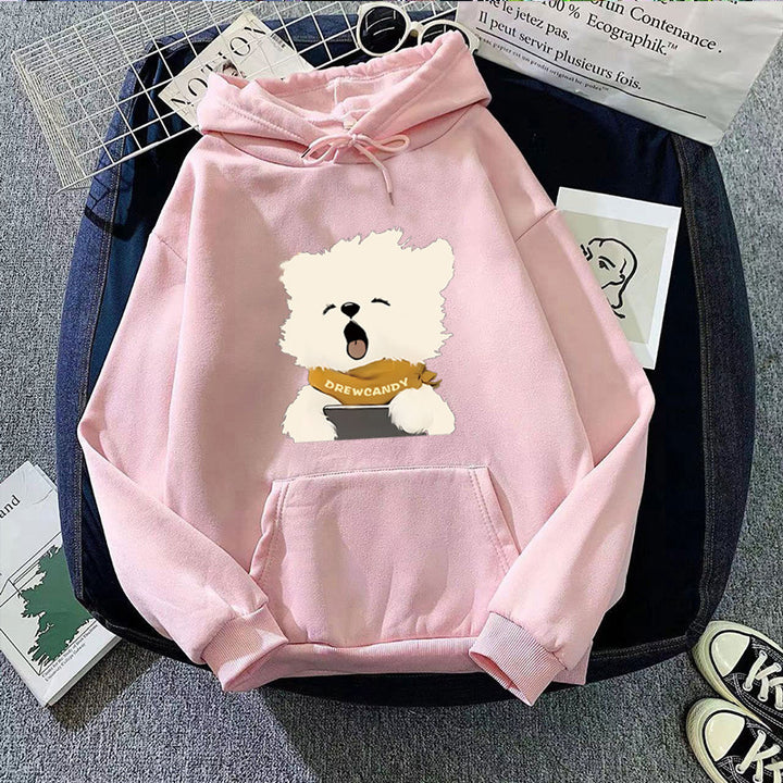 Dame hoodie med sød hund foran print Skovae
