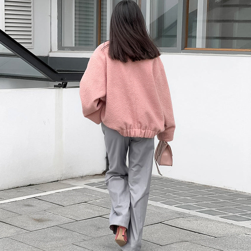 Dame Oversized Uldjakke med Knaplukning og Praktiske Lommer Stilla