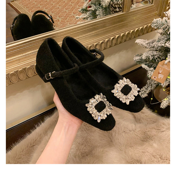 Dame Dekoreret Mary Jane Ballerinaer med Strassdetaljer Stilla
