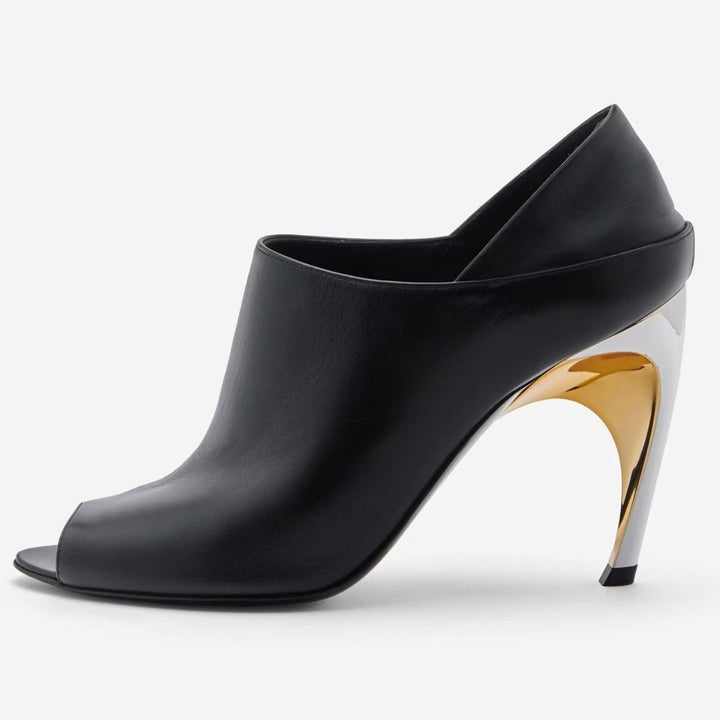 Femme Open-Toe High-Heeled Mules med skulpturel metalaccent Stilla