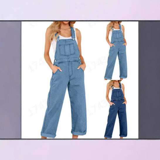 Damer afslappet denim-overalls med praktiske lommer og vide ben Skovae